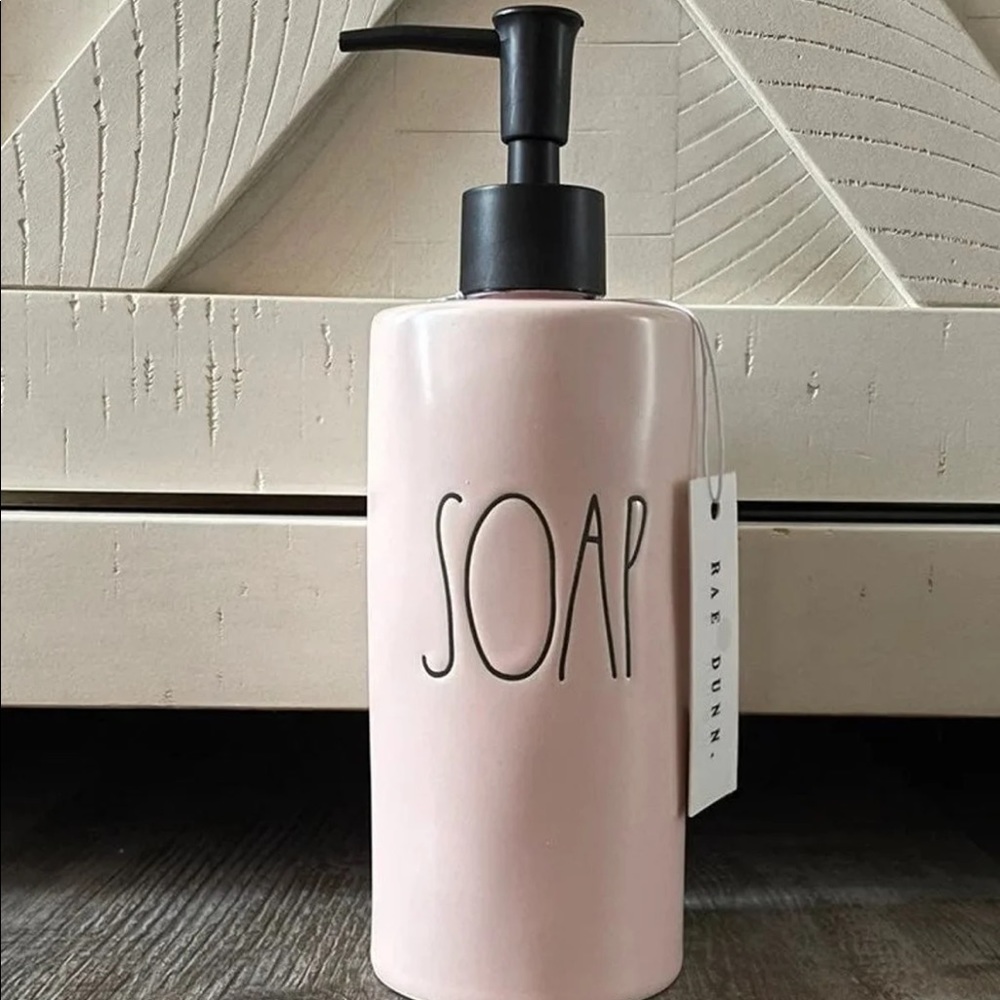 Rae Dunn Valentine’s Day pink SOAP with black heart soap dispenser